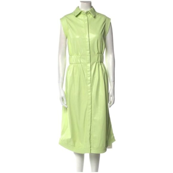 NWT House of Harlow 1960 Women's Lime Green Vegan Leather Midi Dress Medium - Picture 1 of 12